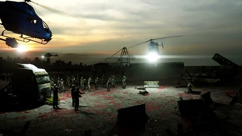Horror zombie crowd walking. Apocalypse view, concept. Realistic 4K animation Stock Footage 70723947