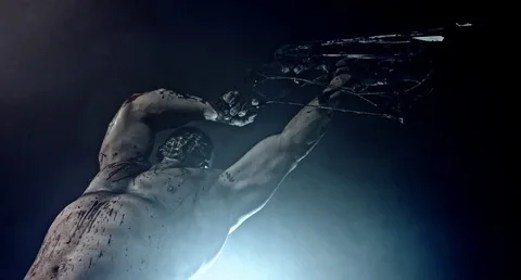 Horror zombie killer with a crossbow. 库存影片 70933434