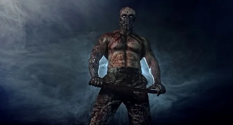 Horror zombie killer with a machete. Postapokalipsis. 库存影片 70927405
