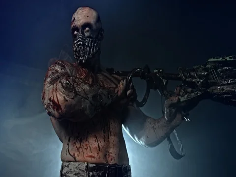 Horror zombie killer with a trimmer. Postapokalipsis. 库存影片 70928947