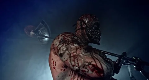 Horror zombie killer with a trimmer. Postapokalipsis. Video stock 70929044