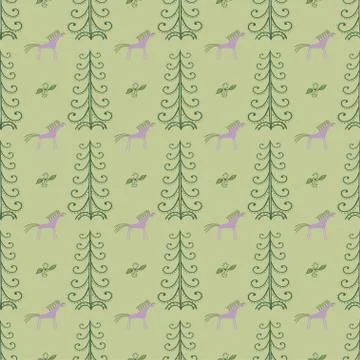 Horse among forest trees seamless pattern Stock Illustration