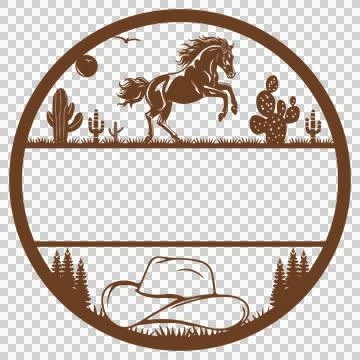 Horse And Hat Circular Frame rearing circle cactus trees Stock Illustration