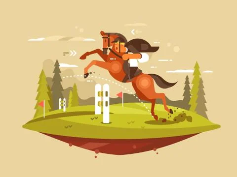 Horse and rider jumping hurdles Stock Illustration