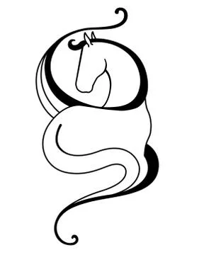 Horse and waves - stylized vector linear illustration. Stylized horse for tattoo Illustrazione stock