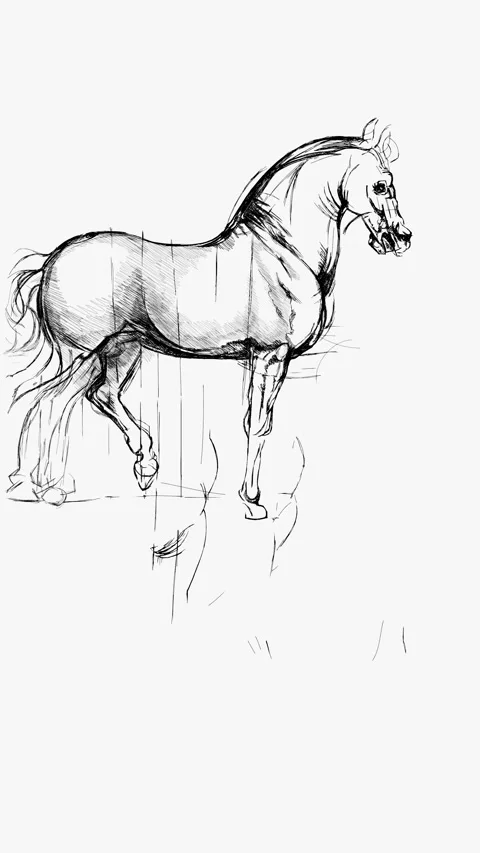 Horse. Based on drawing of Leonardo da Vinci Stock Footage 262305455