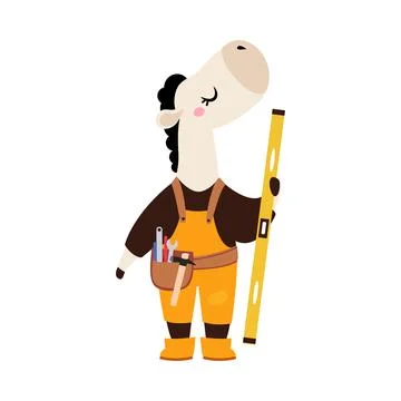 Horse Builder Character Standing with Level Instrument Vector Illustration イラスト素材