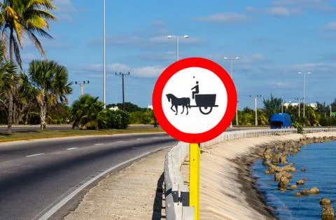 Horse Carriage ban traffic sign Stock Photos