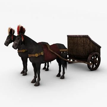 Horse with chariot 3D Model