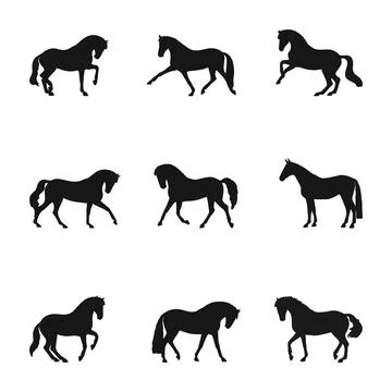 Horse different types silhouettes set 스톡 일러스트