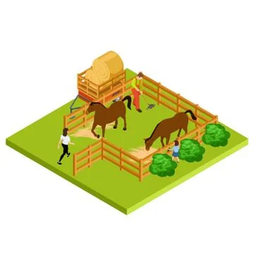 Horse farm 3d isometric vector location isolated Stock Illustration