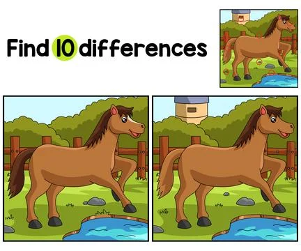 Horse Farm Find The Differences Illustrazione stock