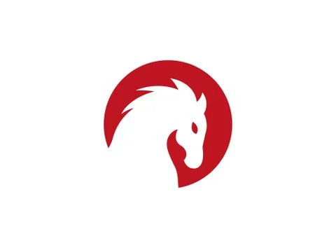 Horse head inside a red circle for logo Stock Illustration