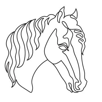 Horse head with long mane vector continuous one line drawing Illustrazione stock