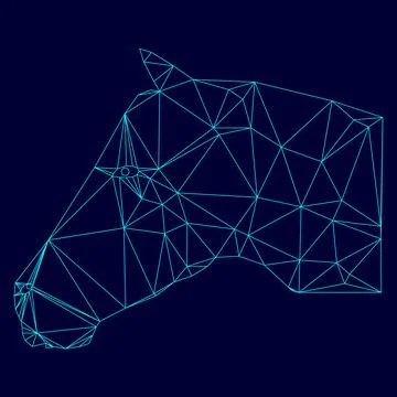Horse head low poly triangulation triangulated polygonal electric cyan blue v Ilustración de archivo