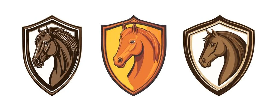 Horse Head Shield Logos Stock Illustration
