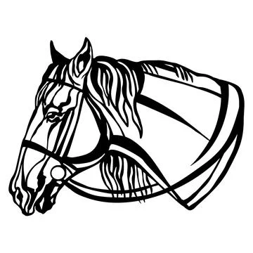 Horse Head Silhouette Vector Line Art laser cutting template Stock Illustration