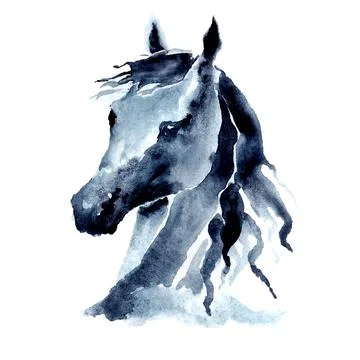 Horse head with windy mane. Stock Illustration