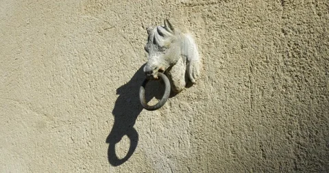 Horse hear attach ring with shadow on wall. old french aged style,  Stock Footage 103824262