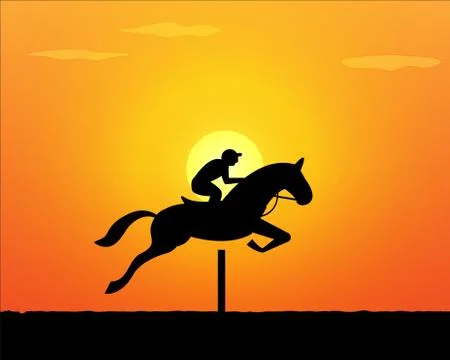 Horse Jumping in sunset time. vector Stock Illustration