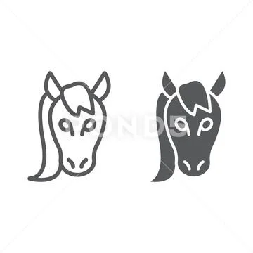 Horse line and glyph icon, animal and zoo, mustang Stock Illustration
