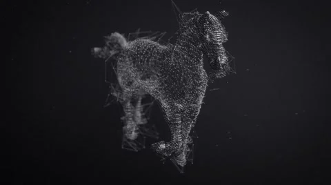 Horse made of dots galloping monochromatic  3-d abstraction (loop) Stock-Footage 48832022