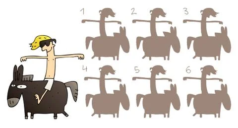 Horse Mirror Image Visual Game. Task: find the right mirror shadow image! Ans 스톡 일러스트