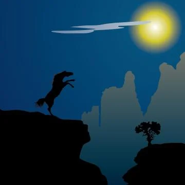 Horse at moon Stock Illustration