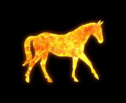 Horse outline with a bright fire pattern isolated on a black background 스톡 일러스트