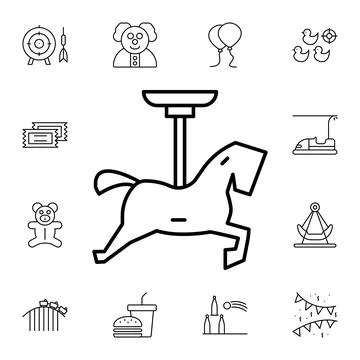 Horse, park, carousel flat vector icon in amusement pack Illustrazione stock