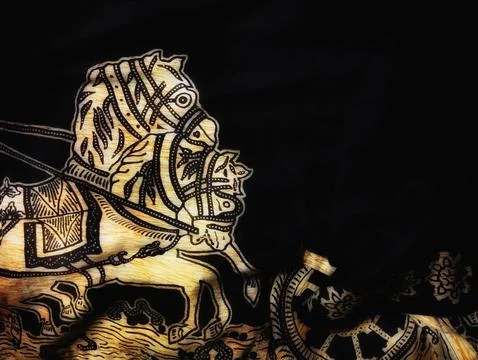 Horse pattern on black fabric Stock Photos