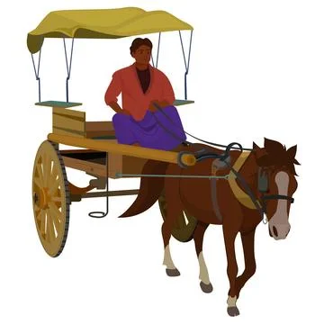 Horse pulled rickshaw Stock Illustration