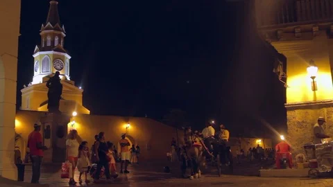 Horse pulling a carriage in the night through Cartagena, Colombia 動画素材 75166946