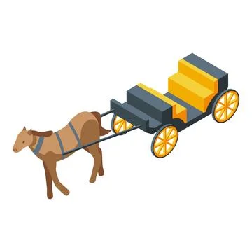 Horse pulling an empty carriage in isometric view イラスト素材