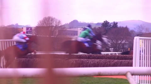 Horse races jump Stock Footage 48868428