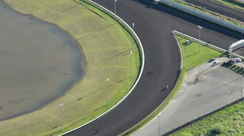 Horse Raceway Track Corner - Close Up Aerial View Stock Footage 34653532
