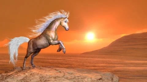 Horse rearing by sunset - 3D render Stock Illustration