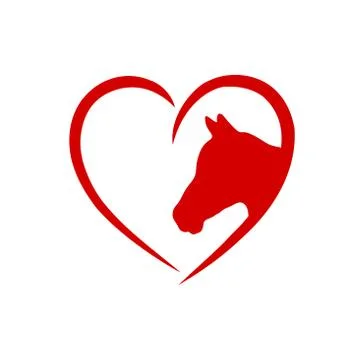 Horse red vector head face outline silhouette drawing illustration in heart Stock Illustration