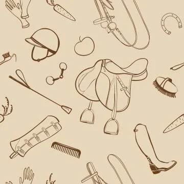 Horse riding tack. Seamless pattern. Vector Stock Illustration