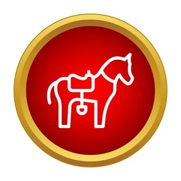 Horse with saddle outline in red circle icon 스톡 일러스트