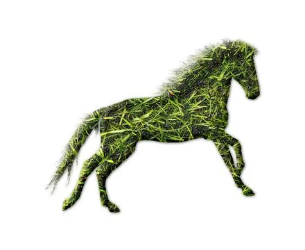 Horse shape with grass texture isolated on a white background Stock Illustration