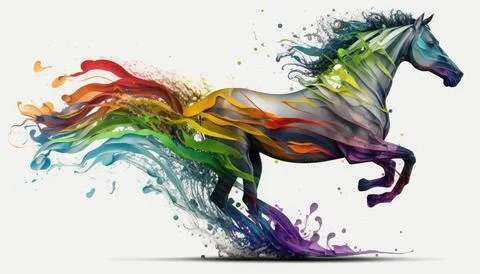 Horse shape Rainbow splash wave strong colors Stock Illustration