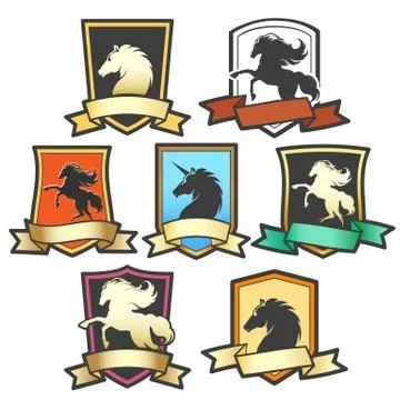Horse Shield Emblem Set Stock Illustration