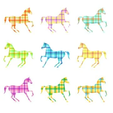 Horse silhouette with checkered geometric pattern set Stock Illustration
