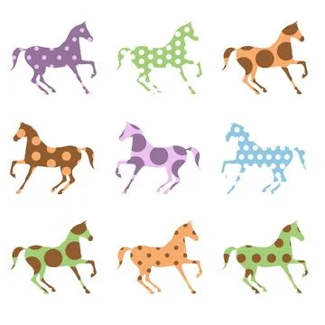 Horse silhouette with polka dot pattern set. Сolorful funny handmade Stock Illustration