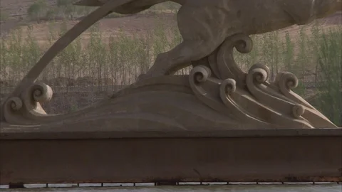 Horse statue in the middle of the river Stock Footage 88337002