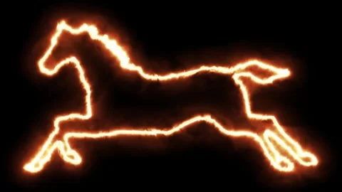 Horse symbol with fire effect on plain black background Stock Footage 313485015