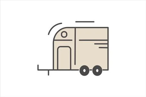 Horse trailer icon in colored flat style isolated on white. Caravan for Stock Illustration