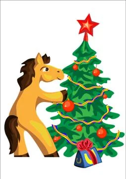 Horse with tree Stock Illustration