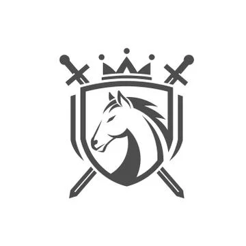 Horse with two crossed swords,shield with crown Stock Illustration